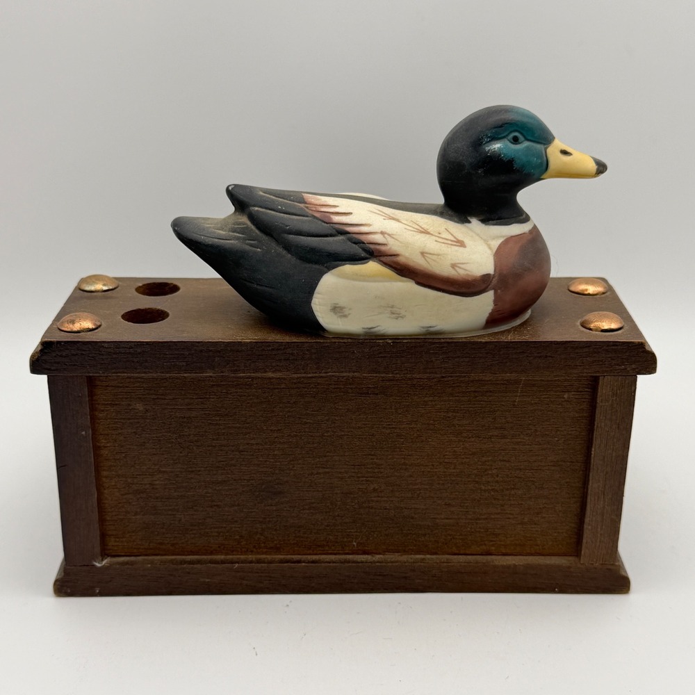 Mallard Duck Desk Organizer Pen Holder Rustic Lodge Wood Mail Holder Cabin Decor - Picture 3 of 10